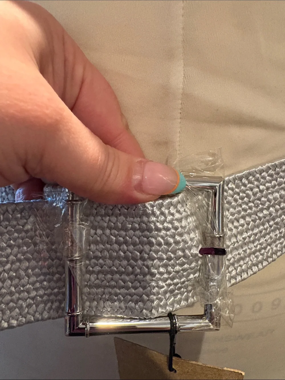 Talbots Silver Woven Stretch Belt with Polished Buckle